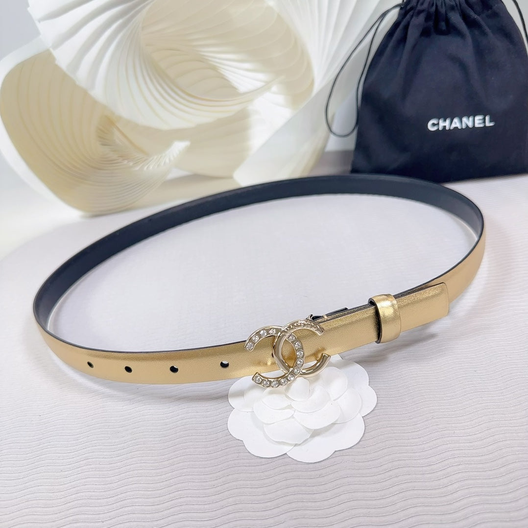 CC BELT 20 MM IN GOLD SMOOTH CALFSKIN GOLD HARDWARE ATTACH RHINSTONE - 30