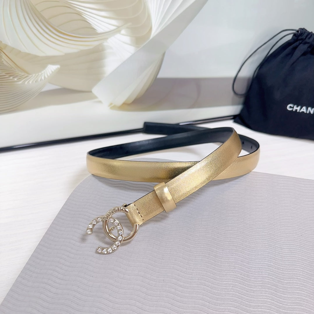CC BELT 20 MM IN GOLD SMOOTH CALFSKIN GOLD HARDWARE ATTACH RHINSTONE - 30