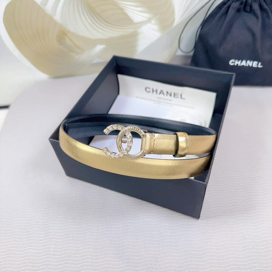 CC BELT 20 MM IN GOLD SMOOTH CALFSKIN GOLD HARDWARE ATTACH RHINSTONE - 30
