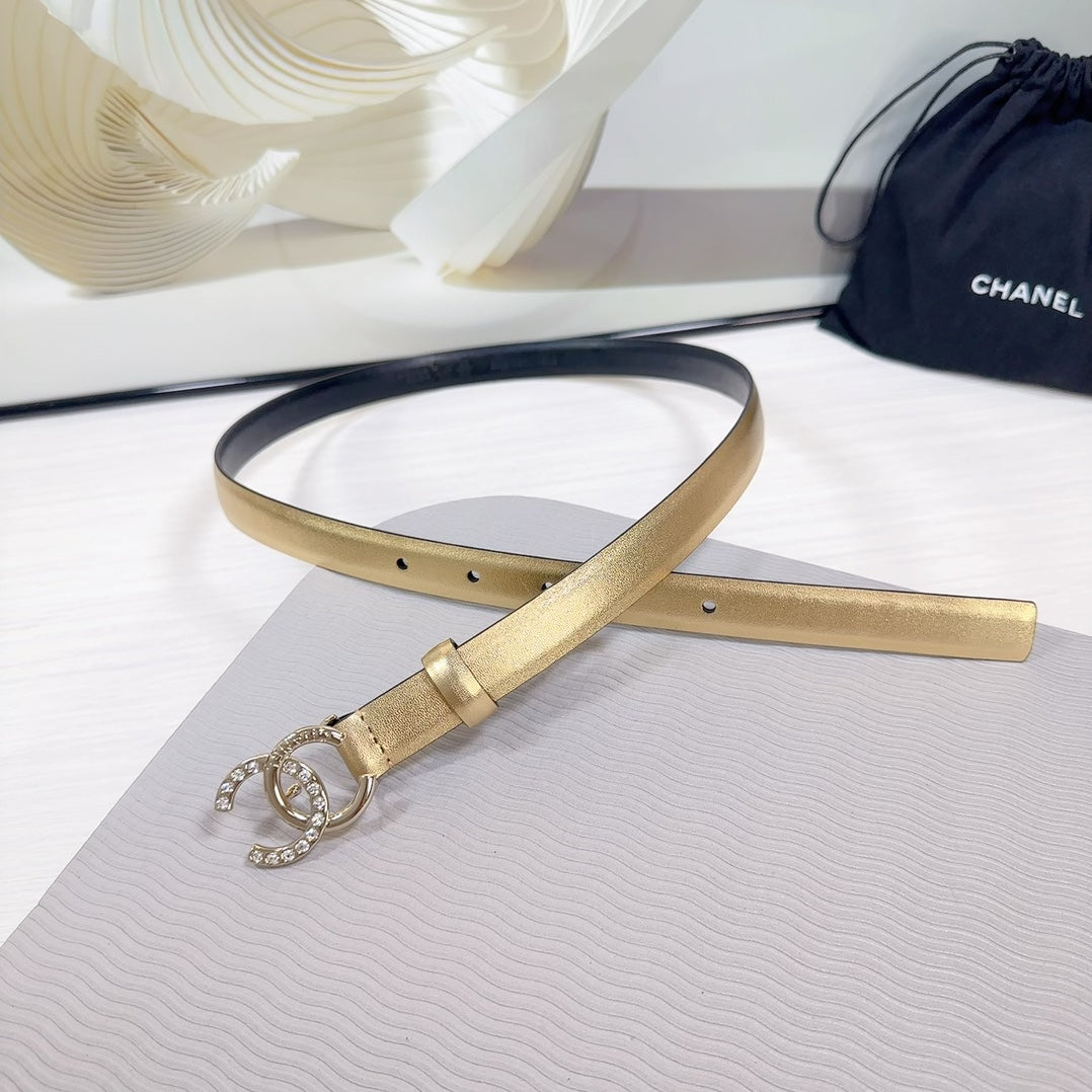 CC BELT 20 MM IN GOLD SMOOTH CALFSKIN GOLD HARDWARE ATTACH RHINSTONE - 30