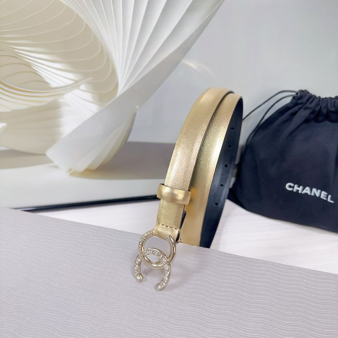 CC BELT 20 MM IN GOLD SMOOTH CALFSKIN GOLD HARDWARE ATTACH RHINSTONE - 30