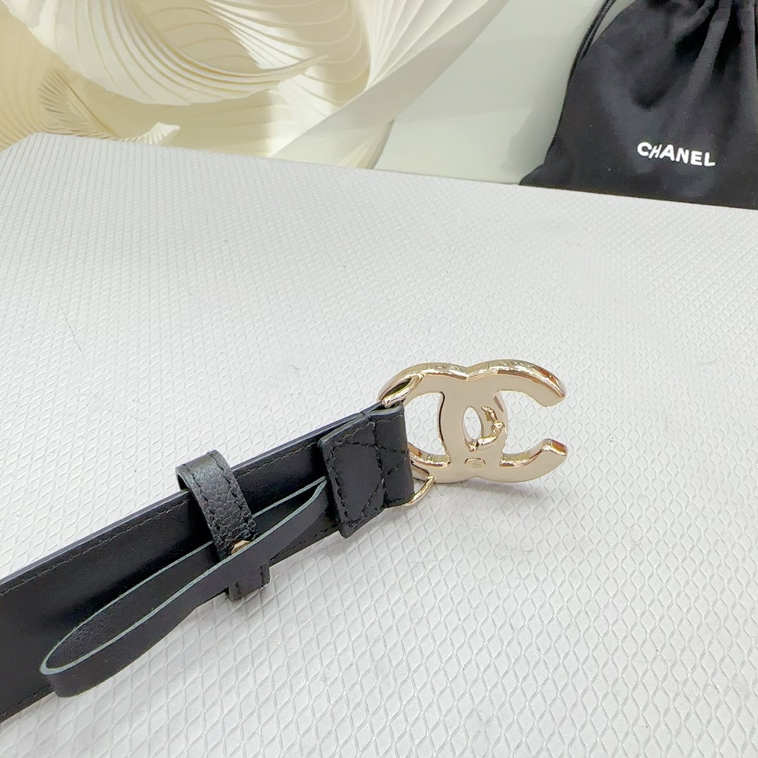 CC BELT 30 MM BLACK CALFSKIN WITH BLACK MIX WHITE LOGO - 30