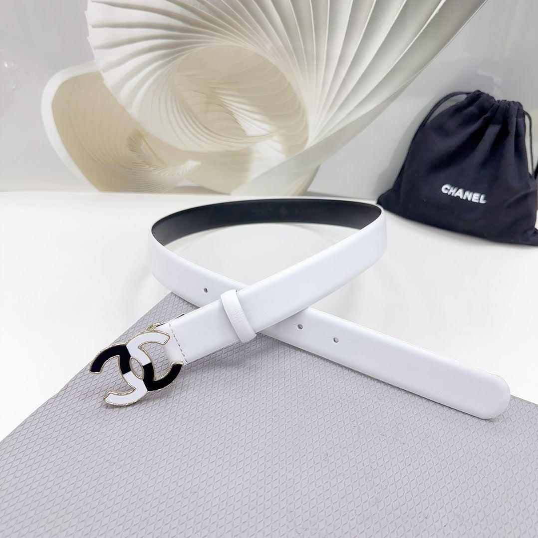 CC BELT 30 MM BLACK MIX WHITE CALFSKIN WITH METAL LOGO - 30