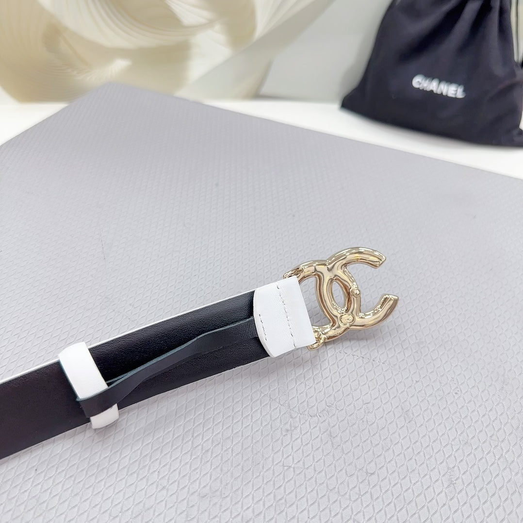 CC BELT 30 MM BLACK MIX WHITE CALFSKIN WITH METAL LOGO - 30