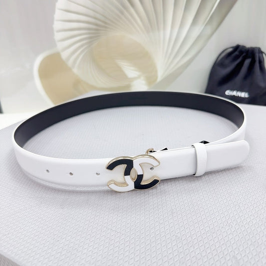 CC BELT 30 MM BLACK MIX WHITE CALFSKIN WITH METAL LOGO - 30
