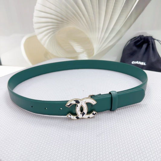 CC 30MM BELT IN COOL GREEN SHINNY CALFSKIN WHITE LOGO - 30