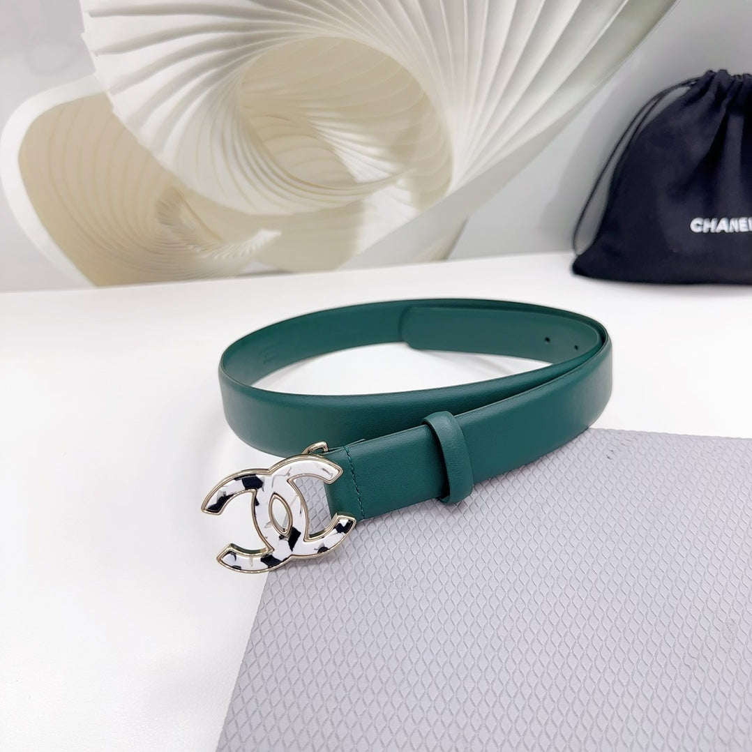 CC 30MM BELT IN COOL GREEN SHINNY CALFSKIN WHITE LOGO - 30