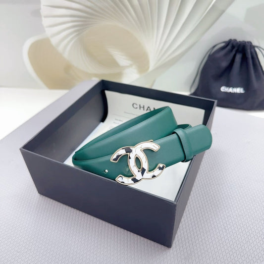 CC 30MM BELT IN COOL GREEN SHINNY CALFSKIN WHITE LOGO - 30
