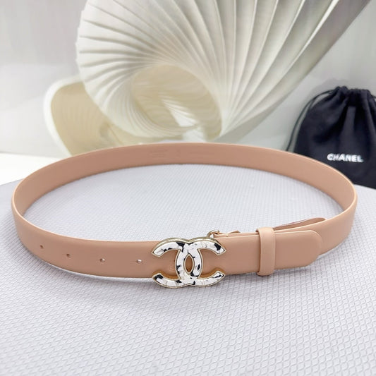 CC 30MM BELT IN ALMOND BEIGE SHINNY CALFSKIN WHITE LOGO - 30