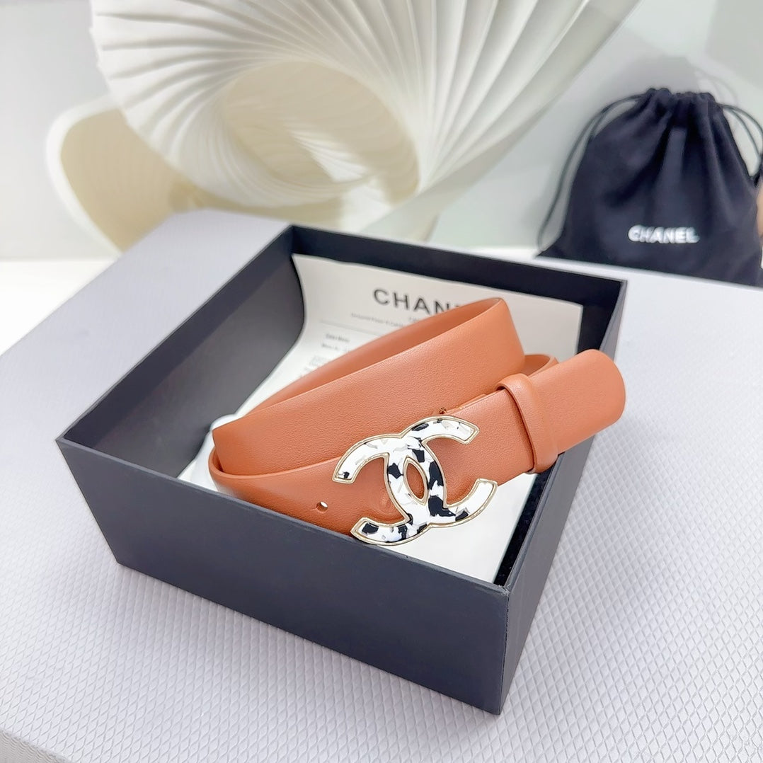 CC 30MM BELT IN TIGER ORANGE SHINNY CALFSKIN WHITE LOGO - 30