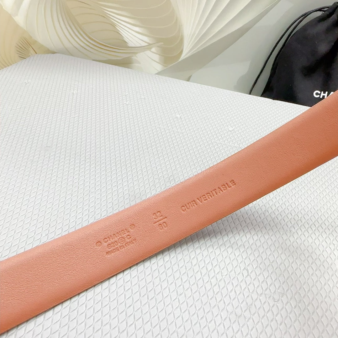 CC 30MM BELT IN TIGER ORANGE SHINNY CALFSKIN WHITE LOGO - 30