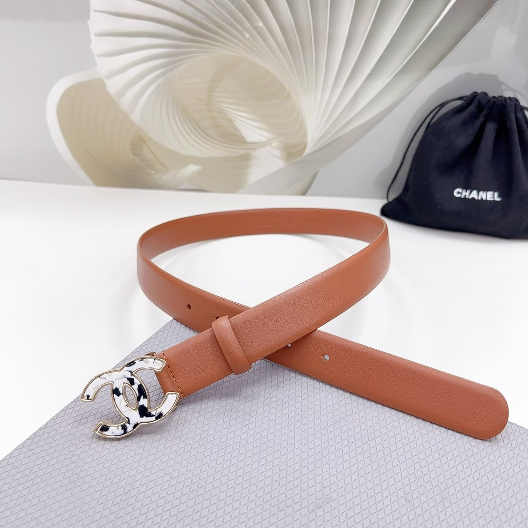 CC 30MM BELT IN TIGER ORANGE SHINNY CALFSKIN WHITE LOGO - 30