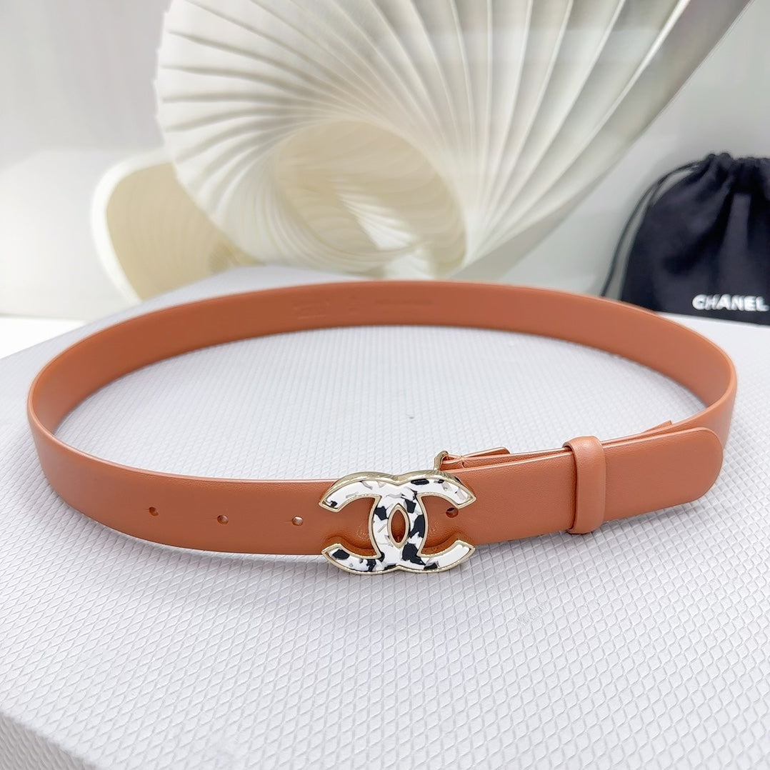 CC 30MM BELT IN TIGER ORANGE SHINNY CALFSKIN WHITE LOGO - 30