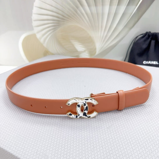 CC 30MM BELT IN TIGER ORANGE SHINNY CALFSKIN WHITE LOGO - 30