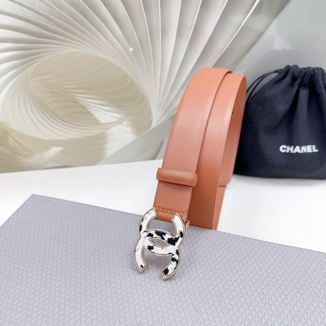 CC 30MM BELT IN TIGER ORANGE SHINNY CALFSKIN WHITE LOGO - 30