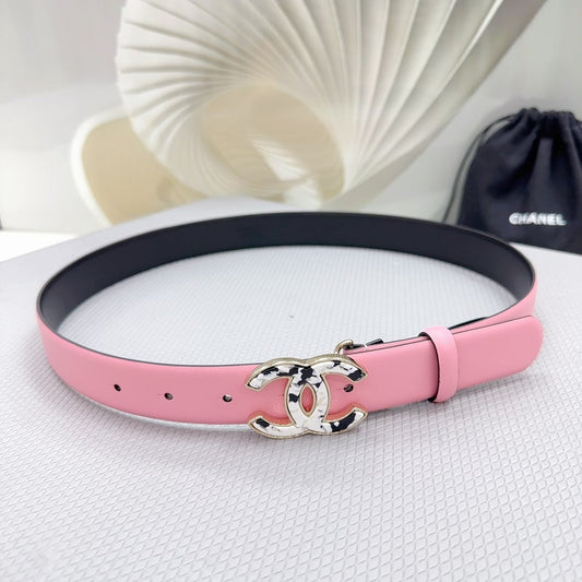 CC 30MM BELT IN PINK PASTEL SHINNY CALFSKIN WHITE LOGO - 30