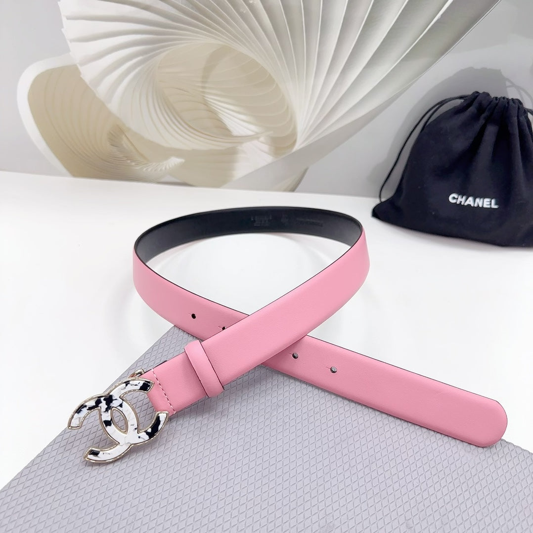CC 30MM BELT IN PINK PASTEL SHINNY CALFSKIN WHITE LOGO - 30