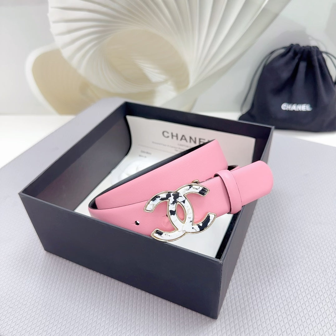 CC 30MM BELT IN PINK PASTEL SHINNY CALFSKIN WHITE LOGO - 30