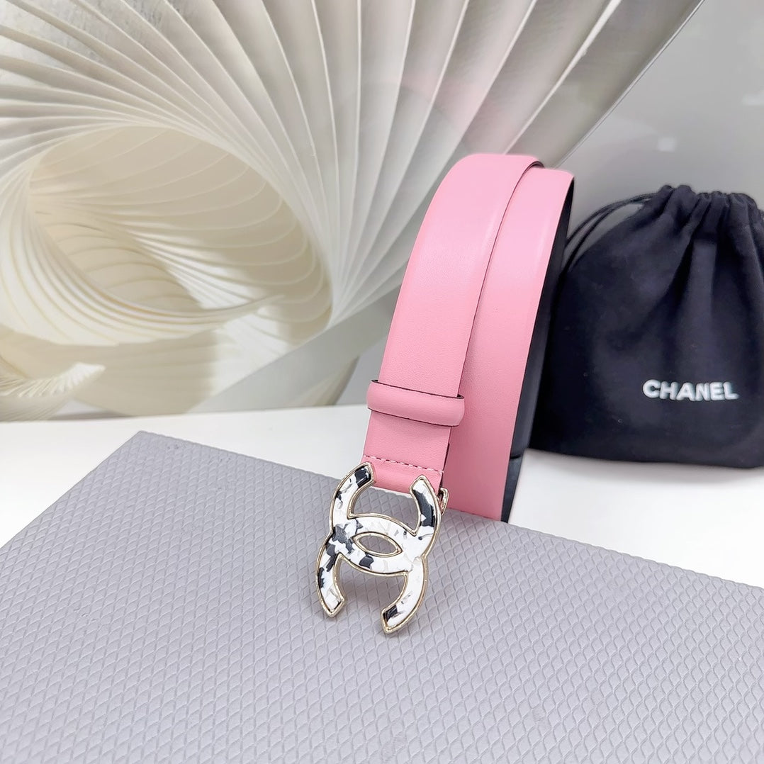 CC 30MM BELT IN PINK PASTEL SHINNY CALFSKIN WHITE LOGO - 30