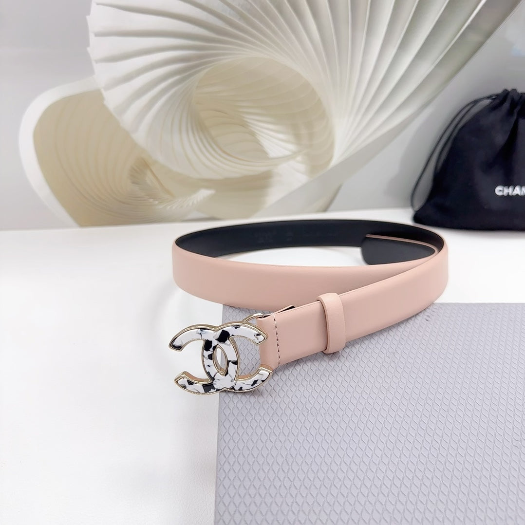 CC 30MM BELT IN BABY PINK SHINNY CALFSKIN WHITE LOGO - 30