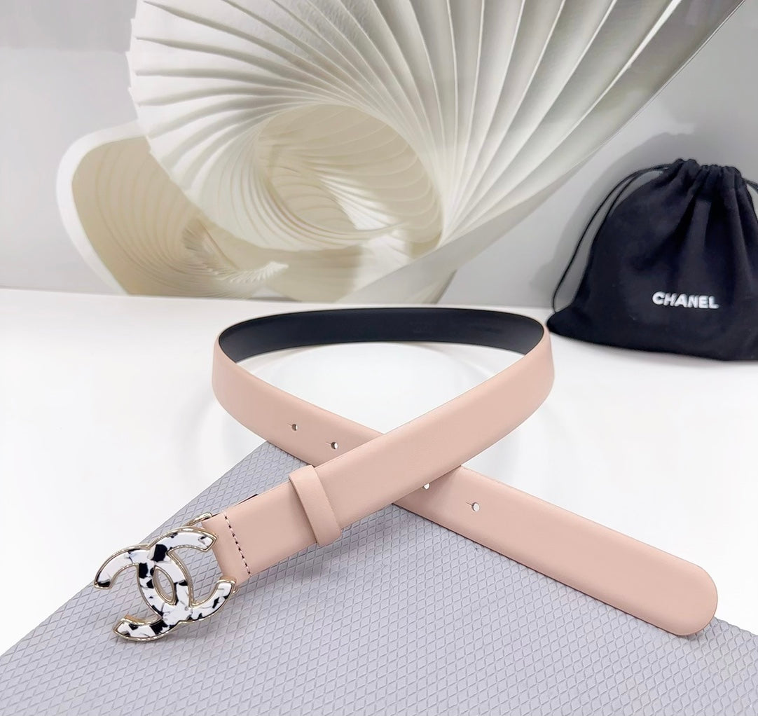 CC 30MM BELT IN BABY PINK SHINNY CALFSKIN WHITE LOGO - 30