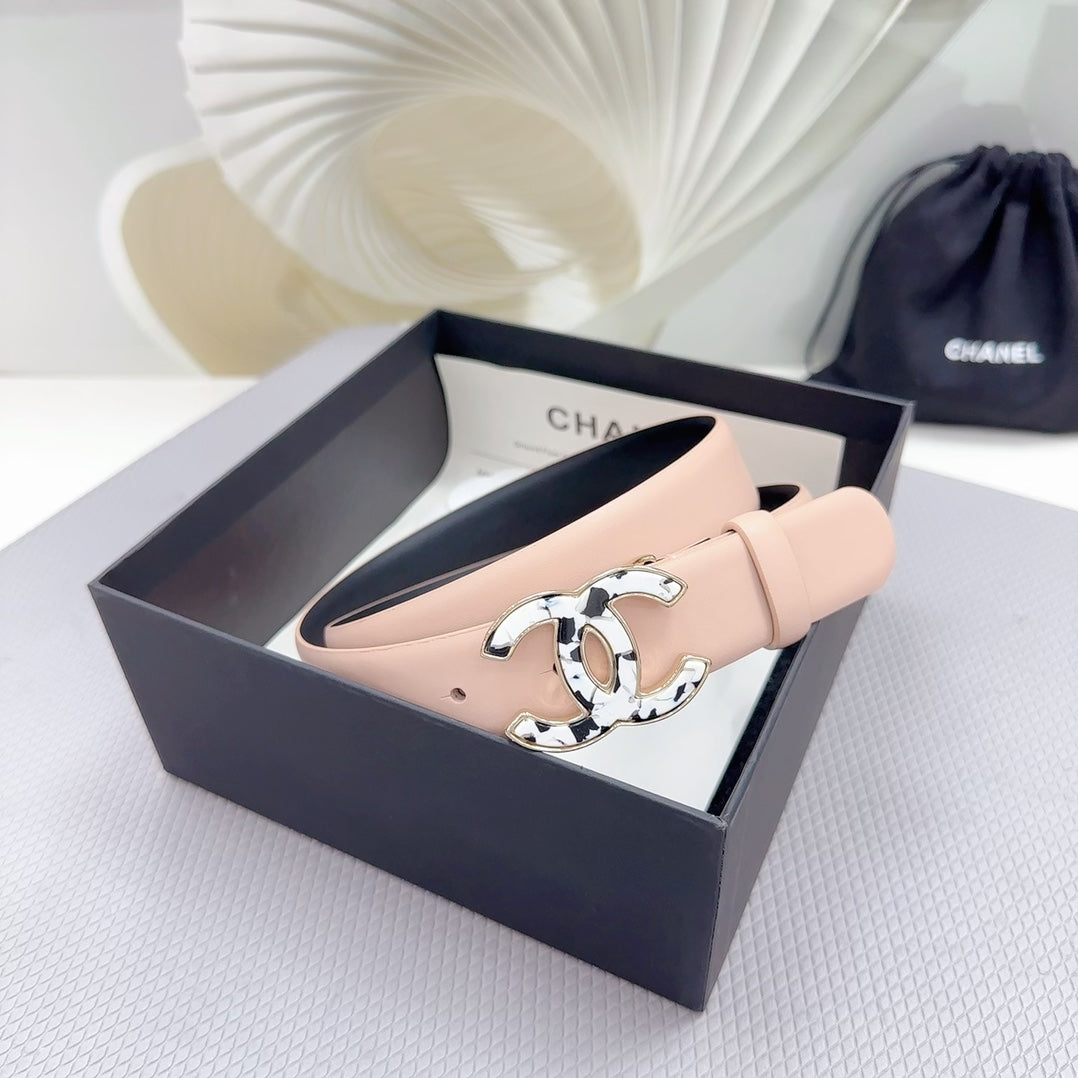 CC 30MM BELT IN BABY PINK SHINNY CALFSKIN WHITE LOGO - 30