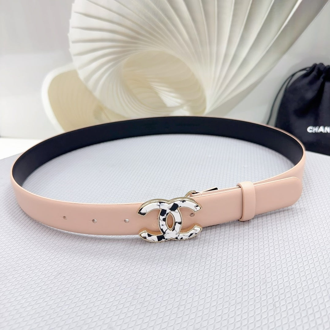 CC 30MM BELT IN BABY PINK SHINNY CALFSKIN WHITE LOGO - 30