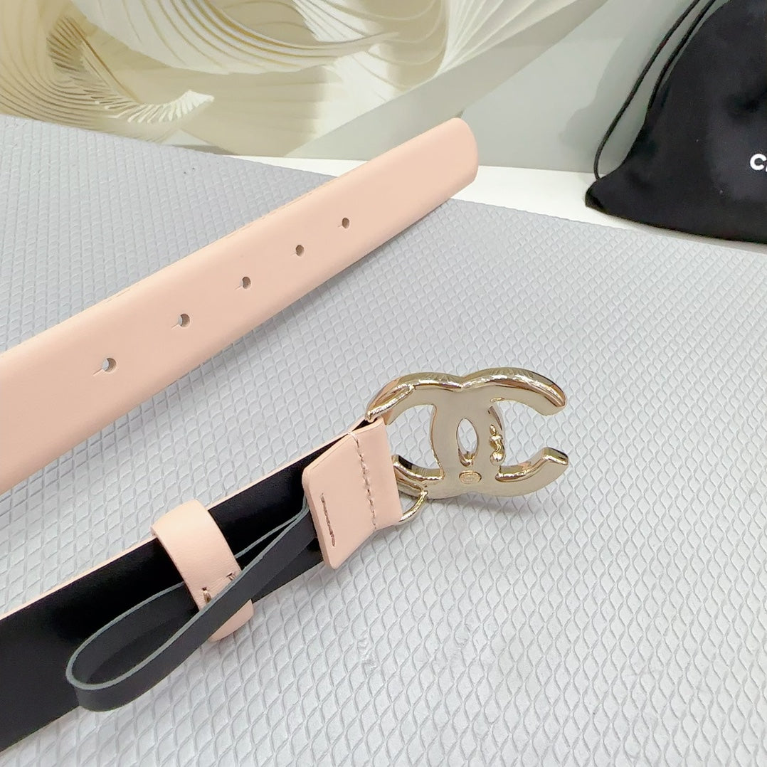 CC 30MM BELT IN BABY PINK SHINNY CALFSKIN WHITE LOGO - 30