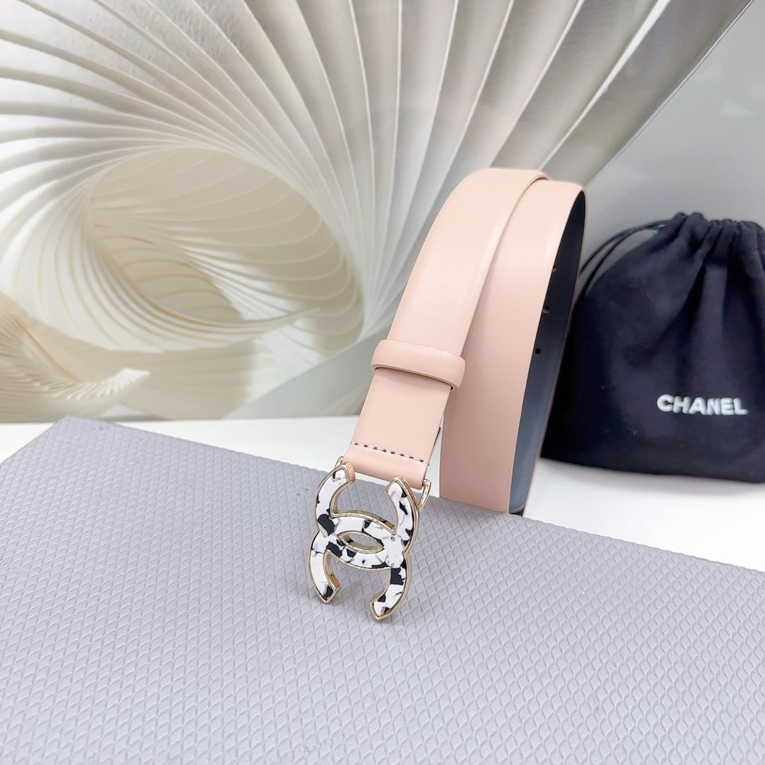 CC 30MM BELT IN BABY PINK SHINNY CALFSKIN WHITE LOGO - 30