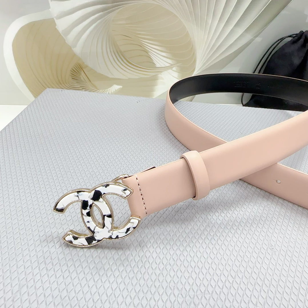 CC 30MM BELT IN BABY PINK SHINNY CALFSKIN WHITE LOGO - 30