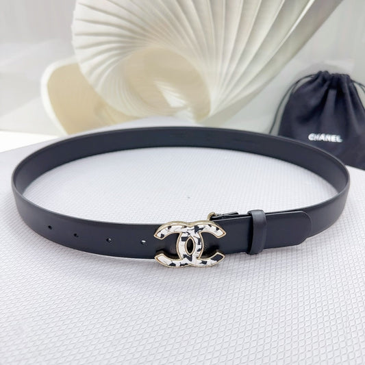 CC 30MM BELT IN BLACK SHINNY CALFSKIN WHITE LOGO - 30