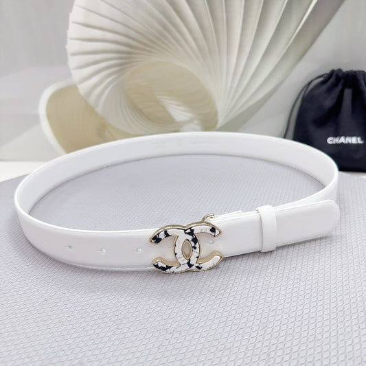 CC 30MM BELT IN WHITE SHINNY CALFSKIN WHITE LOGO - 30