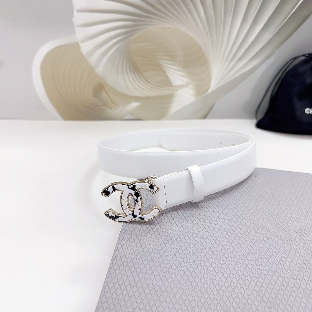 CC 30MM BELT IN WHITE SHINNY CALFSKIN WHITE LOGO - 30