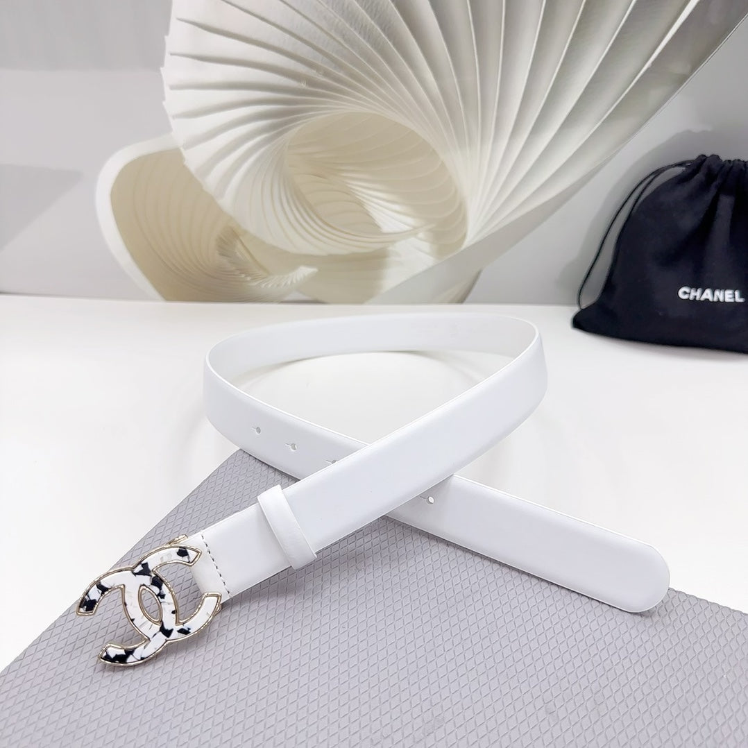 CC 30MM BELT IN WHITE SHINNY CALFSKIN WHITE LOGO - 30