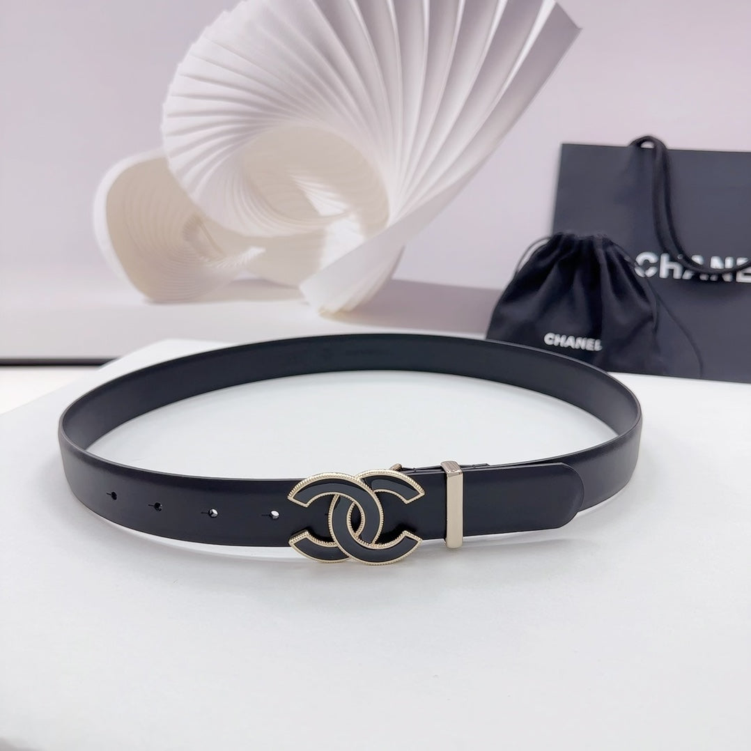 CC 30MM BELT IN BLACK SMOOTH CALFSKIN METAL HARDWARE - 30