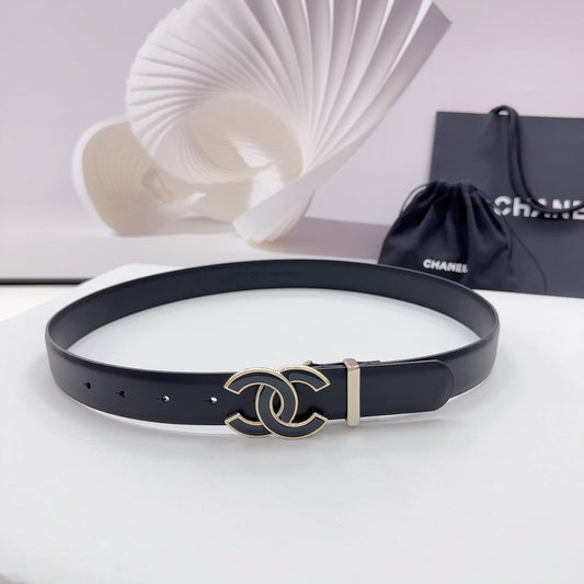 CC 30MM BELT IN BLACK SMOOTH CALFSKIN METAL HARDWARE - 30