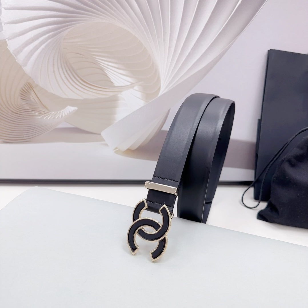 CC 30MM BELT IN BLACK SMOOTH CALFSKIN METAL HARDWARE - 30