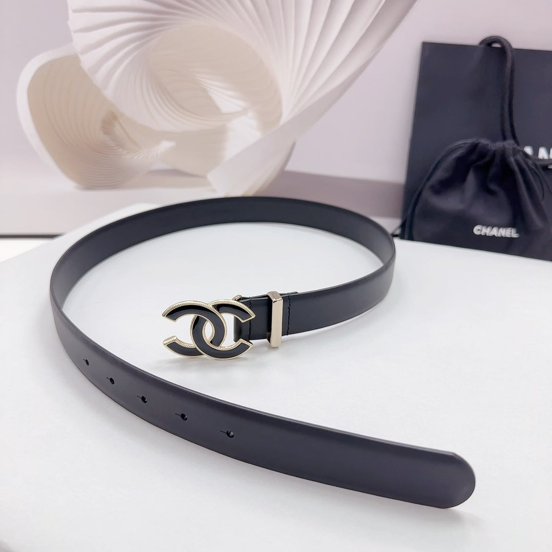 CC 30MM BELT IN BLACK SMOOTH CALFSKIN METAL HARDWARE - 30