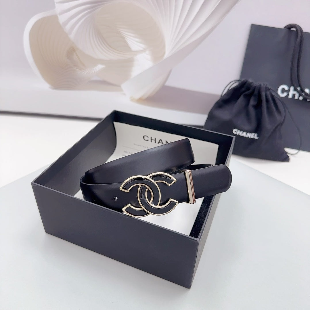 CC 30MM BELT IN BLACK SMOOTH CALFSKIN METAL HARDWARE - 30