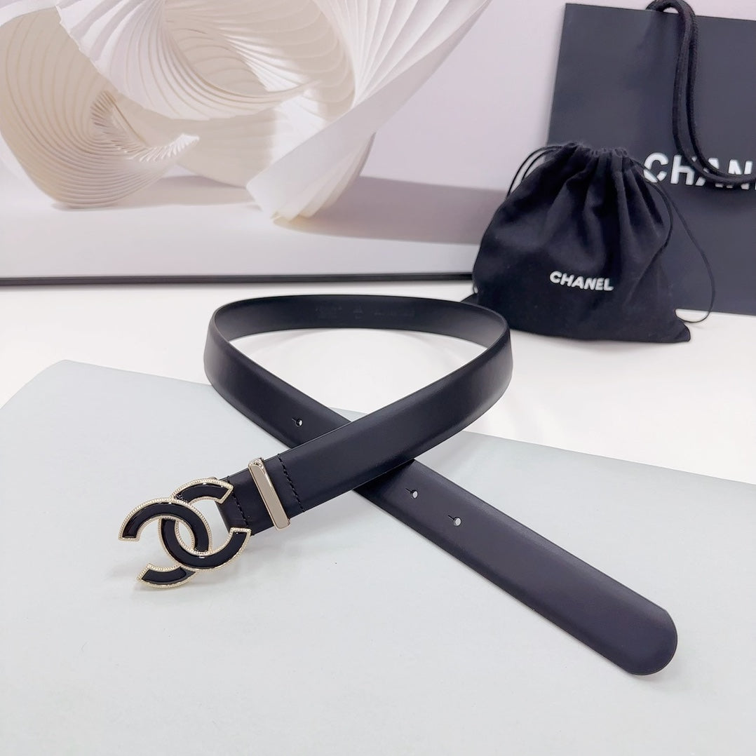 CC 30MM BELT IN BLACK SMOOTH CALFSKIN METAL HARDWARE - 30