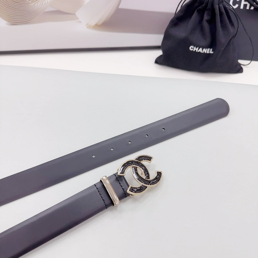 CC 30MM BELT IN BLACK SMOOTH CALFSKIN METAL HARDWARE - 30