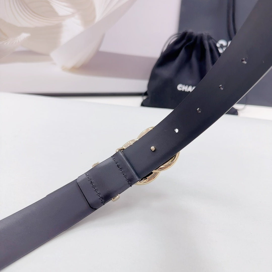 CC 30MM BELT IN BLACK SMOOTH CALFSKIN METAL HARDWARE - 30