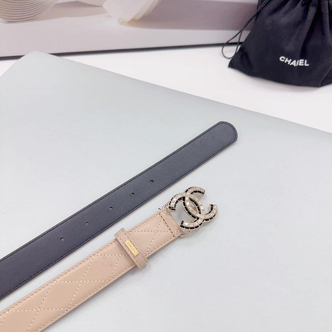 CC 30MM BELT IN BEIGE CREAM EMBROIDERED CALFSKIN METAL HARDWARE - 30