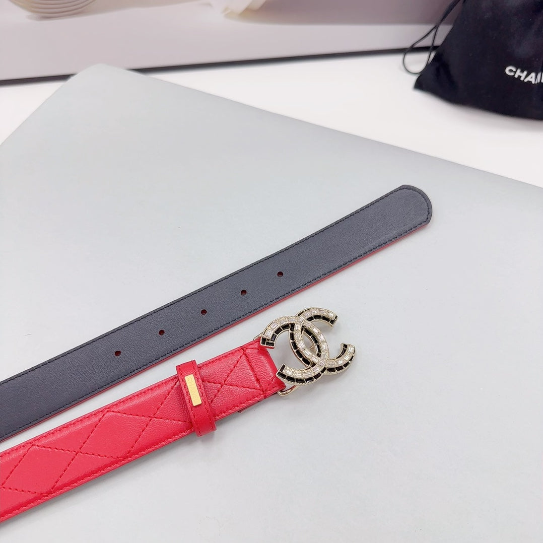 CC 30MM BELT IN CHERRY RED EMBROIDERED CALFSKIN METAL HARDWARE - 30