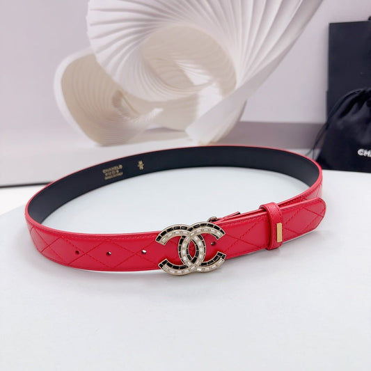 CC 30MM BELT IN CHERRY RED EMBROIDERED CALFSKIN METAL HARDWARE - 30