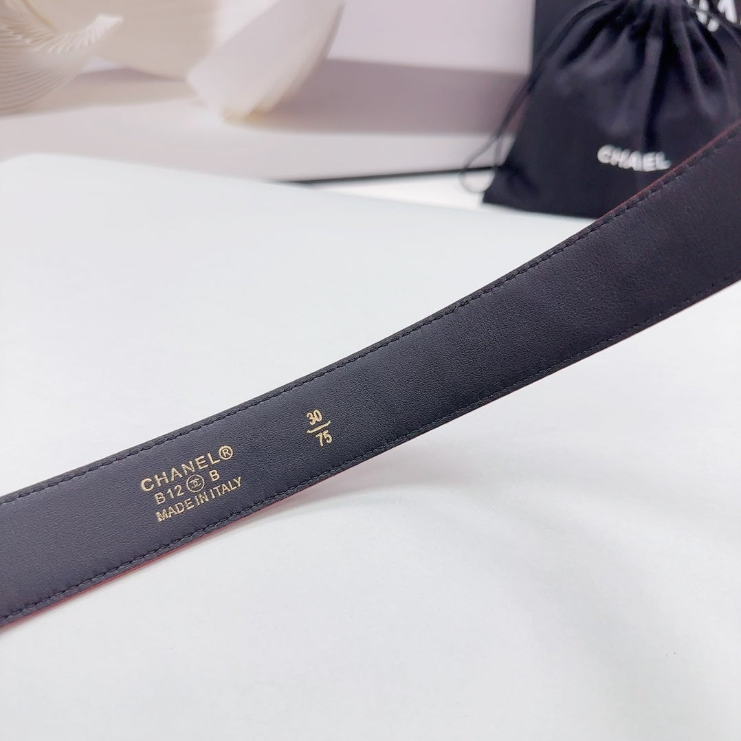 CC 30MM BELT IN CHERRY RED EMBROIDERED CALFSKIN METAL HARDWARE - 30