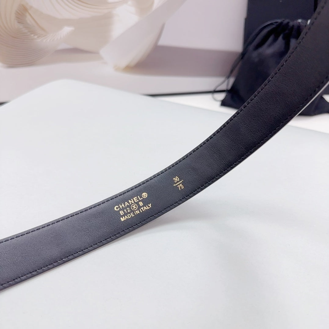 CC 30MM BELT IN BLACK EMBROIDERED CALFSKIN SILVER HARDWARE - 30