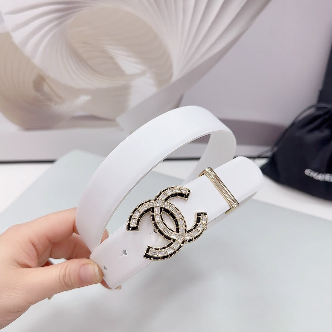 CC 30MM BELT IN WHITE SMOOTH CALFSKIN METAL LOGO - 30
