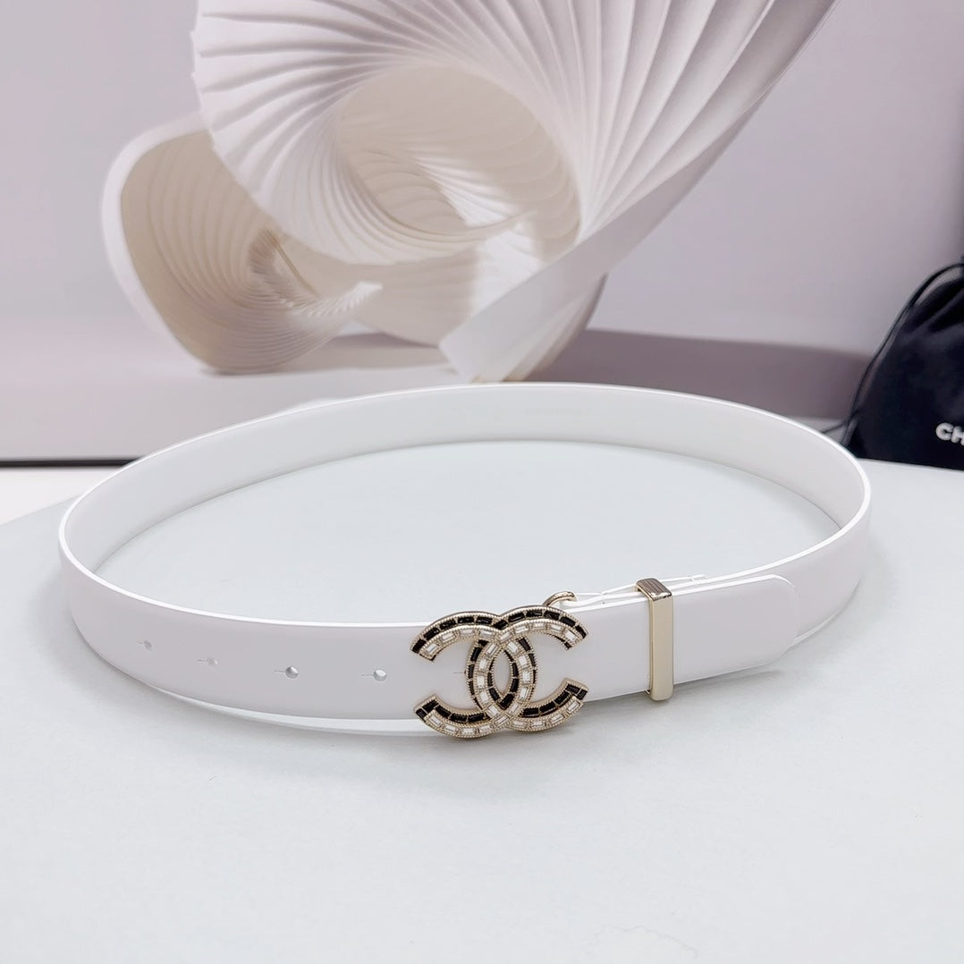 CC 30MM BELT IN WHITE SMOOTH CALFSKIN METAL LOGO - 30
