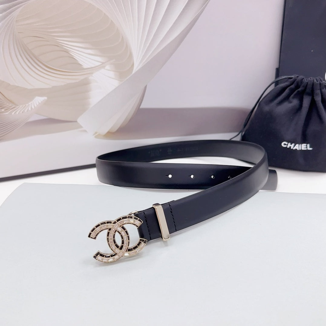 CC 30MM BELT IN BLACK SMOOTH CALFSKIN METAL LOGO - 30